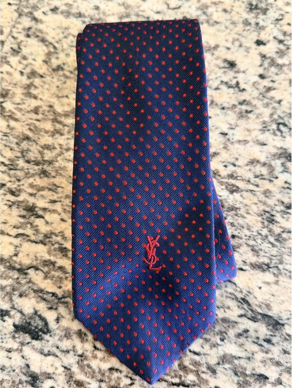 YVES SAINT LAURENT YSL EMBROIDERED LOGO NECK TIE - Picture 1 of 5